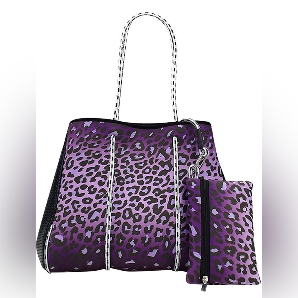 NWOT- 2 Piece One Shoulder Neoprene Tote Bag with removable clutch Handbag